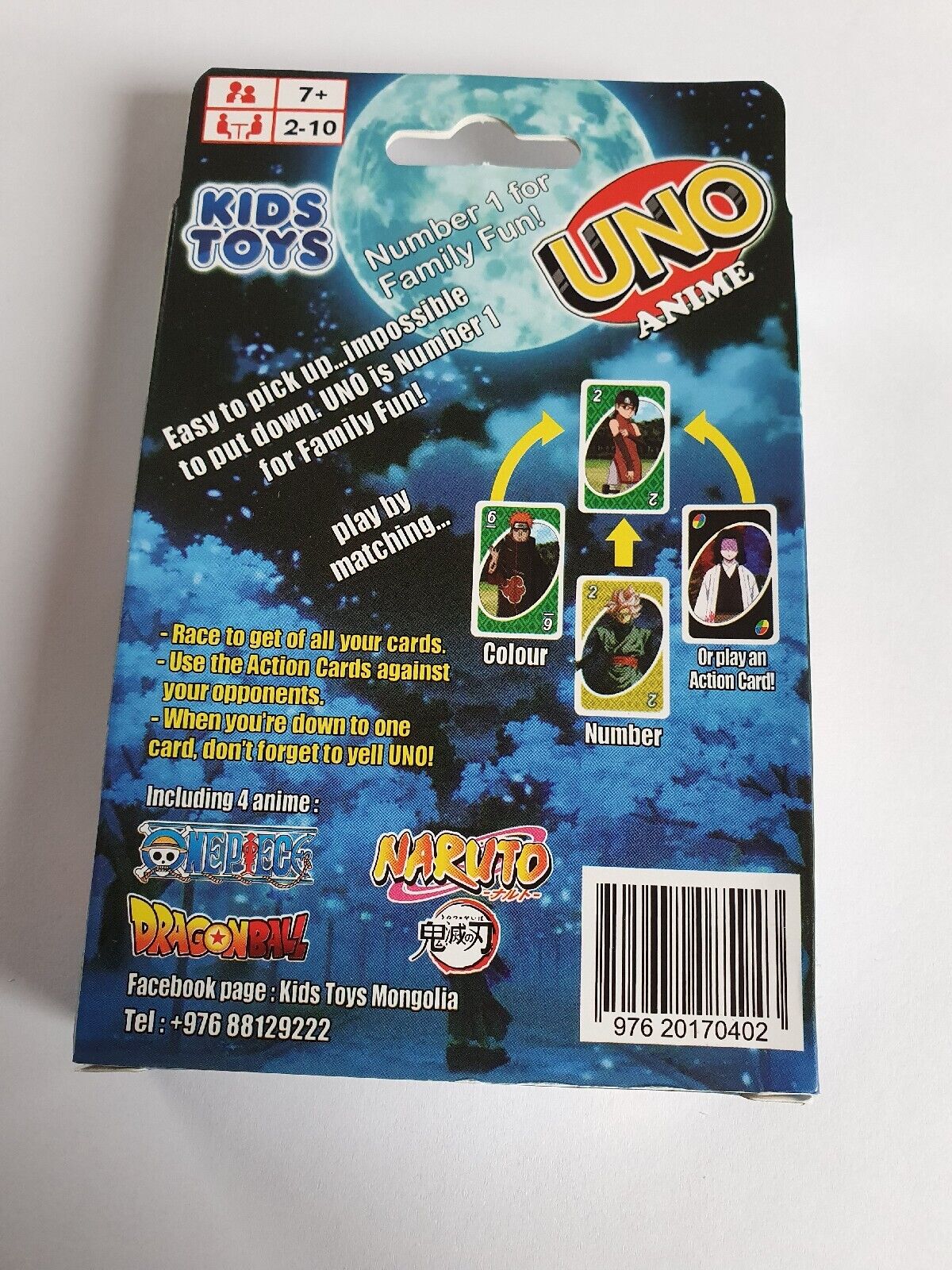 Anime Uno Card Game Family Fun Dragon Ball, Demon Slayer, Naruto, One Piece