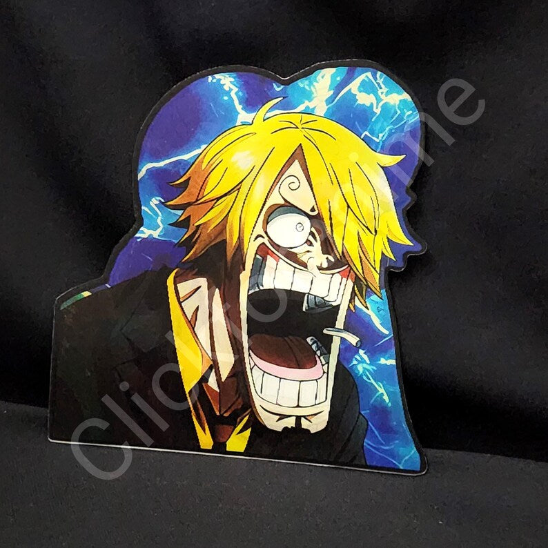 One Piece: Luffy Zoro Sanj 3D Moving Sticker Anime Manga lenticular Decal Funny