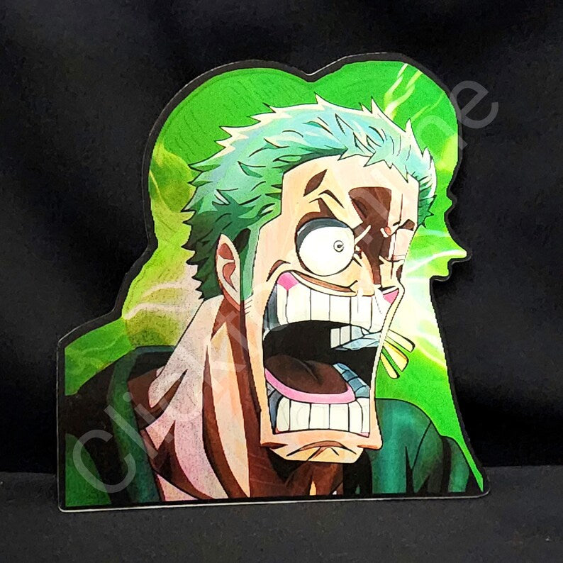 One Piece: Luffy Zoro Sanj 3D Moving Sticker Anime Manga lenticular Decal Funny